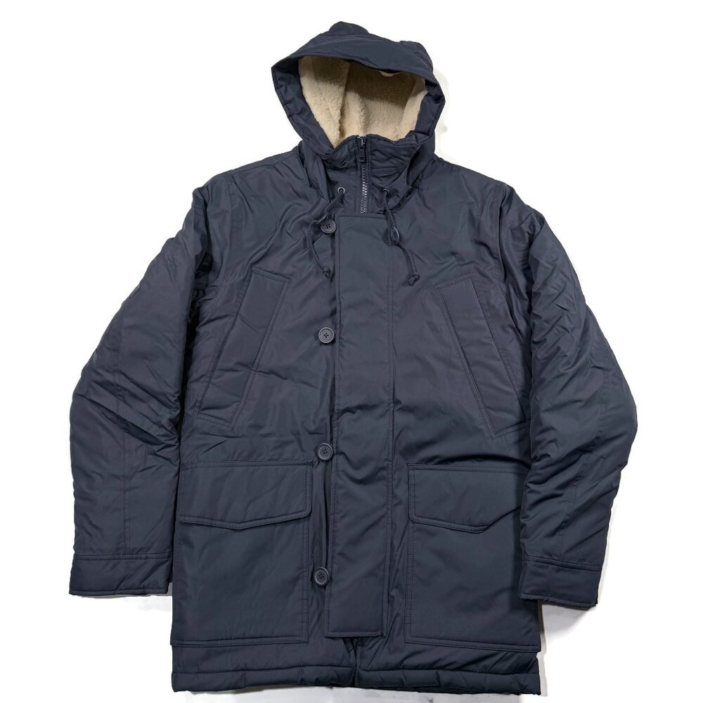 J Crew Mercantile Hooded Parka Jacket Mens XS Navy Blue NWT Sherpa Lined Hood